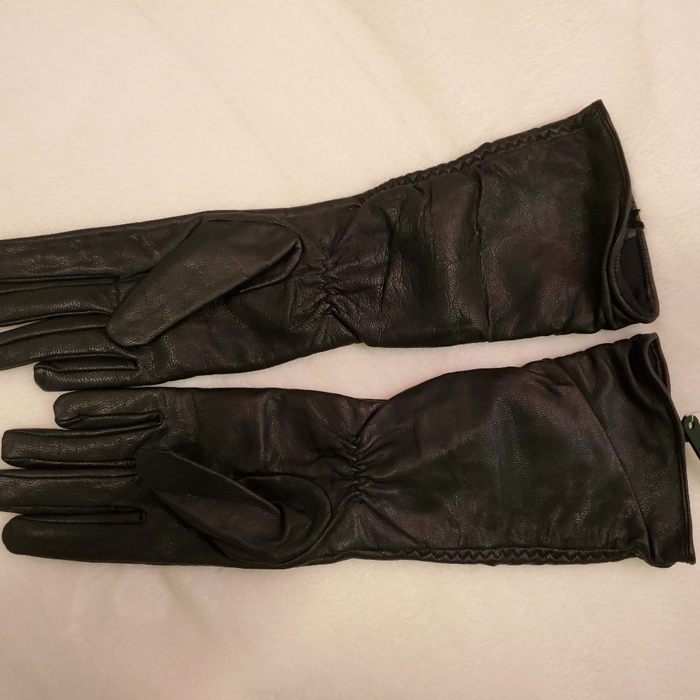 Women's Black Leather Beaded Formal Gloves
